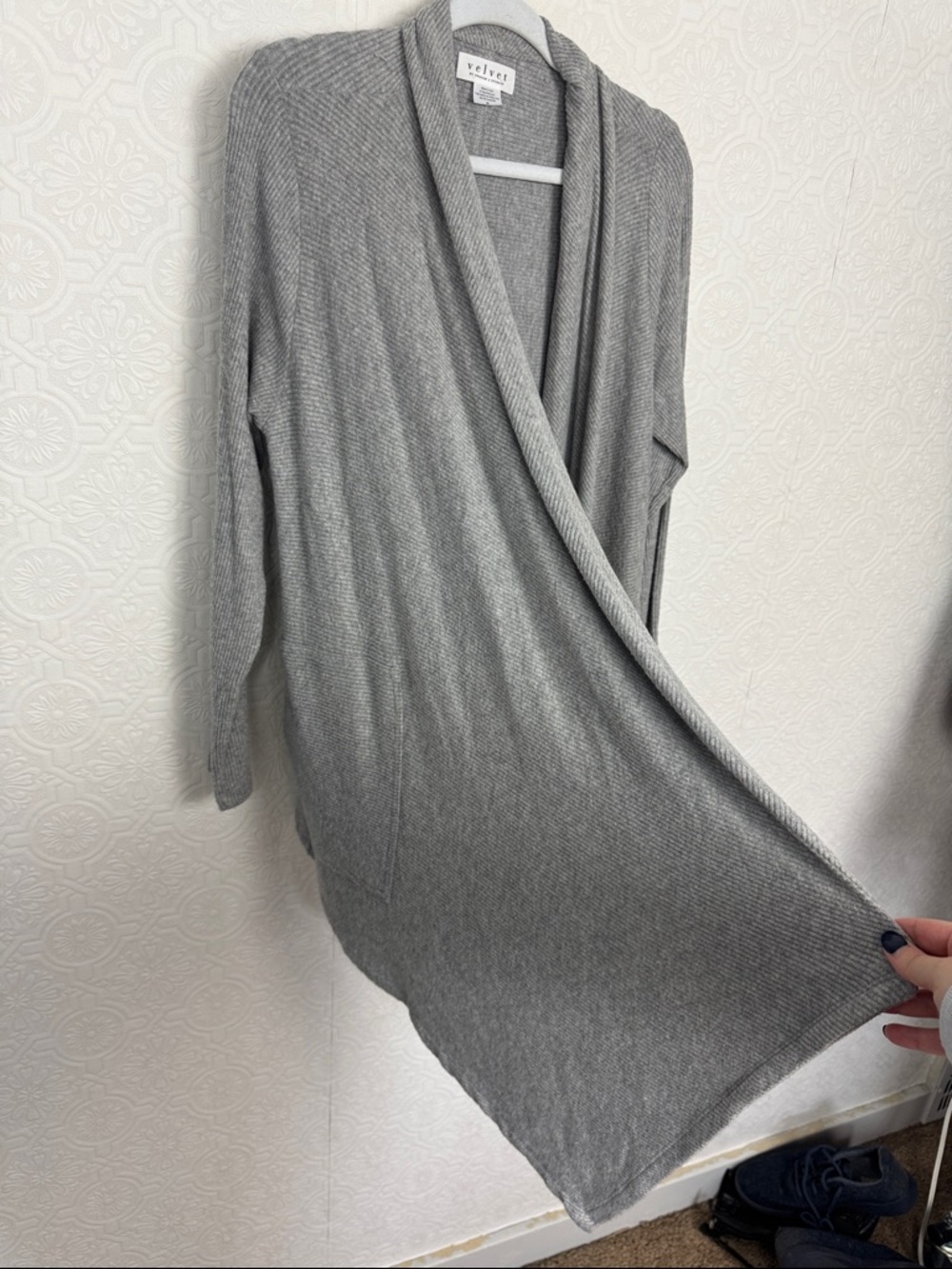 Velvet‎ by Graham & Spencer Open Cardigan Medium Draped Ribbed Knit Waterfall - Picture 4 of 9